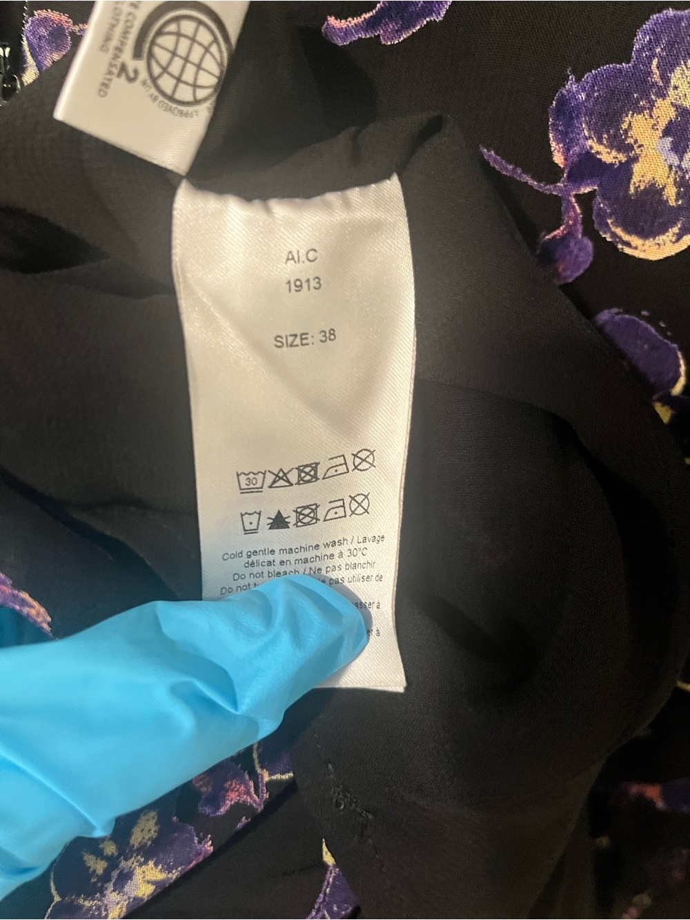 GANNI Floral Midi Dress Black Purple Long Sleeve Size 38/US size 6 - Picture 10 of 14